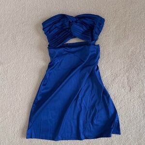 Blue Strapless Dress with Cutout